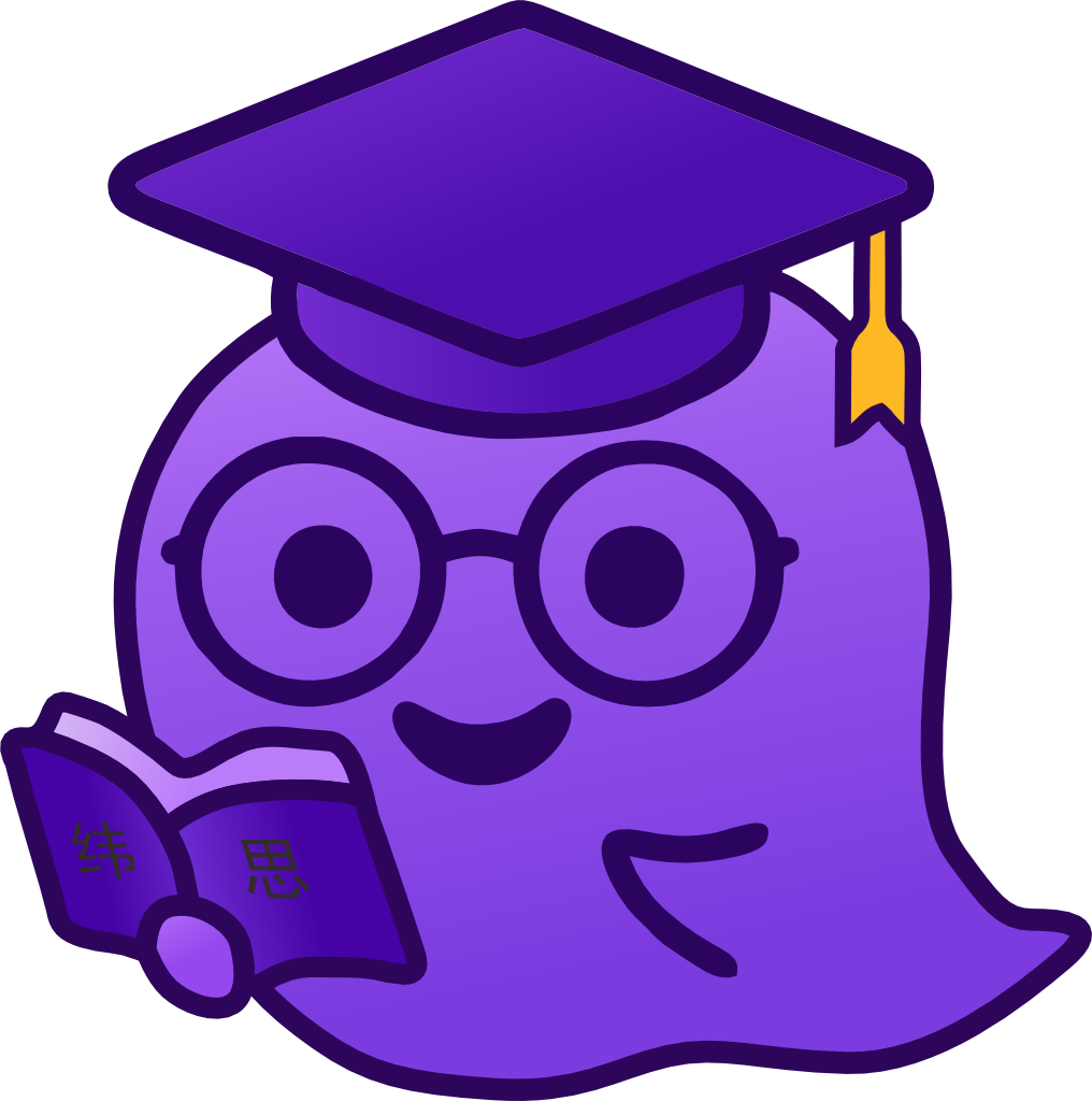Wispar logo showing a purple ghost wearing glasses and a graduation hat.